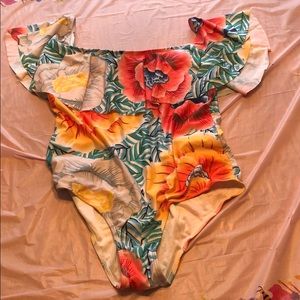 Floral off shoulder one piece swimsuit